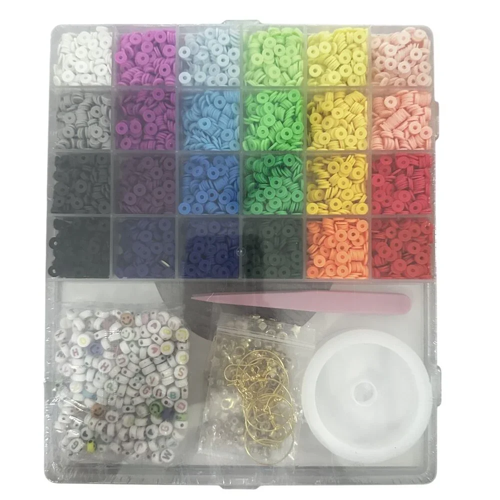 Clay Beads Bracelet Making Kit 6000+PCS 24 Color Flat Jewelry Crafts Friendship